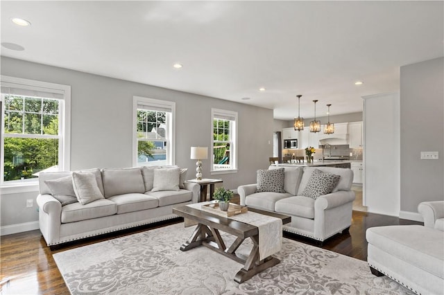 54 Michael Dr, Bristol, RI 02809 - living room featuring dark wood-type flooring and recessed lighting