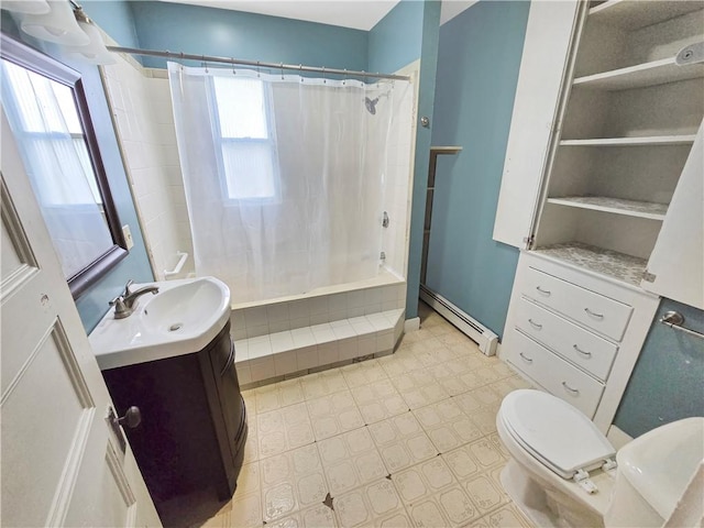 156 Broad St, Burrillville, RI 02859 - full bathroom with baseboard heating, tiled shower / bath, plenty of natural light, and vanity