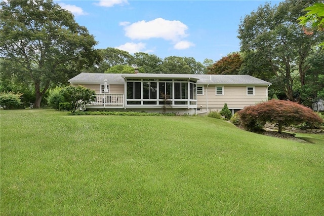 185 Sunnybrook Dr, North Kingstown, RI 02852 - rear view of property featuring a sunroom and a yard