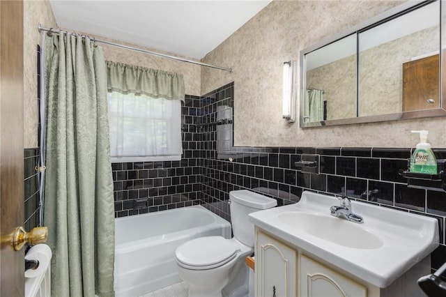 185 Sunnybrook Dr, North Kingstown, RI 02852 - bathroom featuring tile walls, shower / bath combo, and vanity