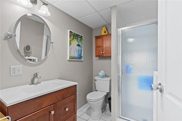 76 Valley Green Ct Unit B, North Providence, RI 02904 - bathroom with a drop ceiling, vanity, a shower stall, and tile patterned floors