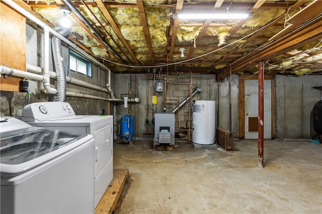 140 Long Hwy, Little Compton, RI 02837 - basement featuring water heater, independent washer and dryer, a heating unit, and a water pressure tank