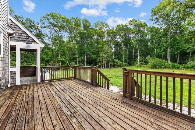 140 Long Hwy, Little Compton, RI 02837 - wooden deck featuring a yard and view of wooded area