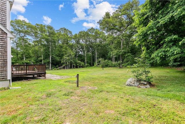 140 Long Hwy, Little Compton, RI 02837 - view of green lawn featuring a wooden deck