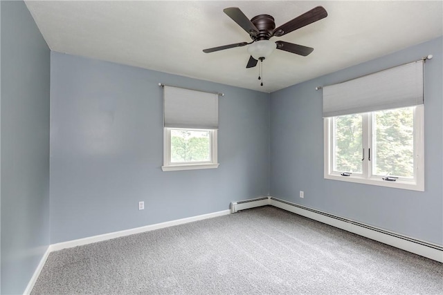 422 Buxton St, North Smithfield, RI 02896 - carpeted empty room with a baseboard radiator and a ceiling fan