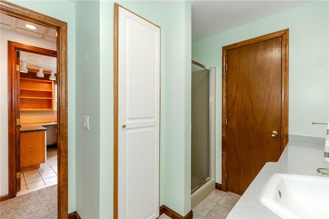 422 Buxton St, North Smithfield, RI 02896 - bathroom with a shower stall, tile patterned flooring, and vanity