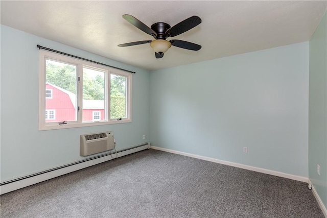 422 Buxton St, North Smithfield, RI 02896 - spare room with a baseboard heating unit, carpet flooring, an AC wall unit, and a ceiling fan