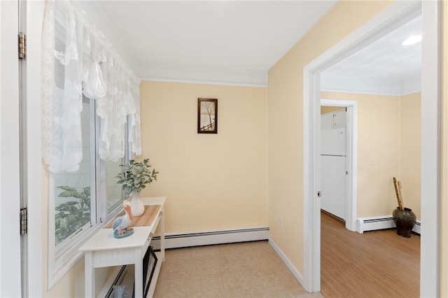 67 Vera St, Warwick, RI 02886 - hall featuring baseboard heating and crown molding