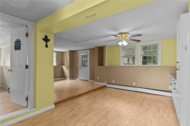 203 Pulaski St, West Warwick, RI 02893 - unfurnished room with a baseboard heating unit, light wood finished floors, and a ceiling fan