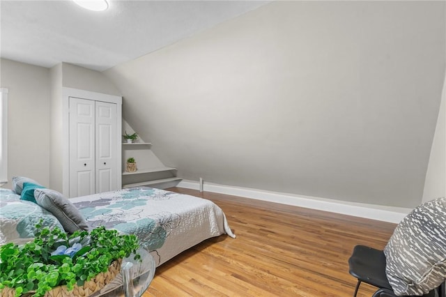 1413 Broad St, Providence, RI 02905 - bedroom with wood finished floors, vaulted ceiling, and a closet