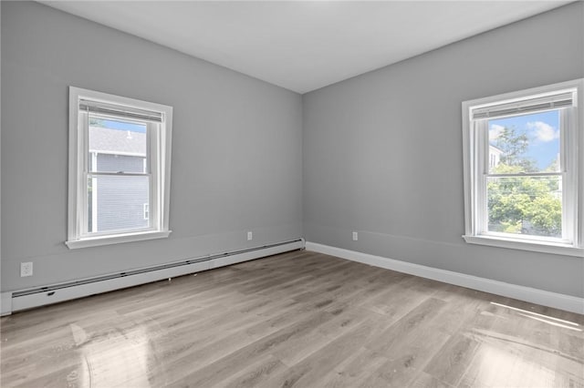 406 Cahill St, Providence, RI 02905 - empty room featuring baseboard heating, healthy amount of natural light, and light wood finished floors