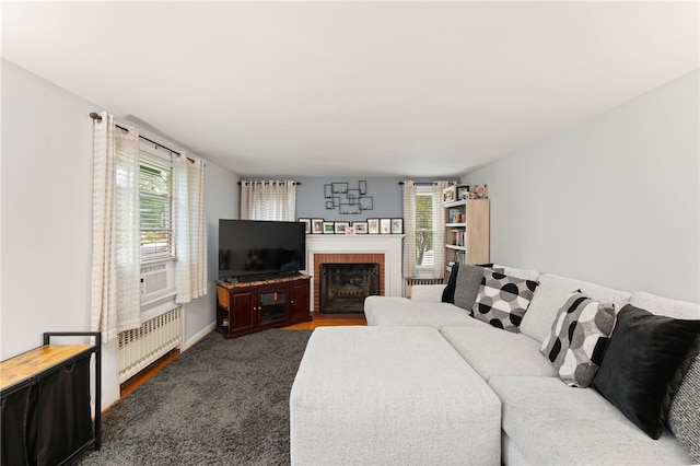 2 Glen Dr, Warwick, RI 02889 - living area with radiator heating unit, a fireplace, and cooling unit