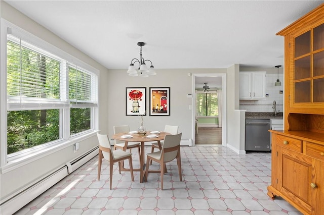 26 Pheasant Run Unit A, Smithfield, RI 02917 - dining space featuring a baseboard heating unit, a chandelier, and light floors