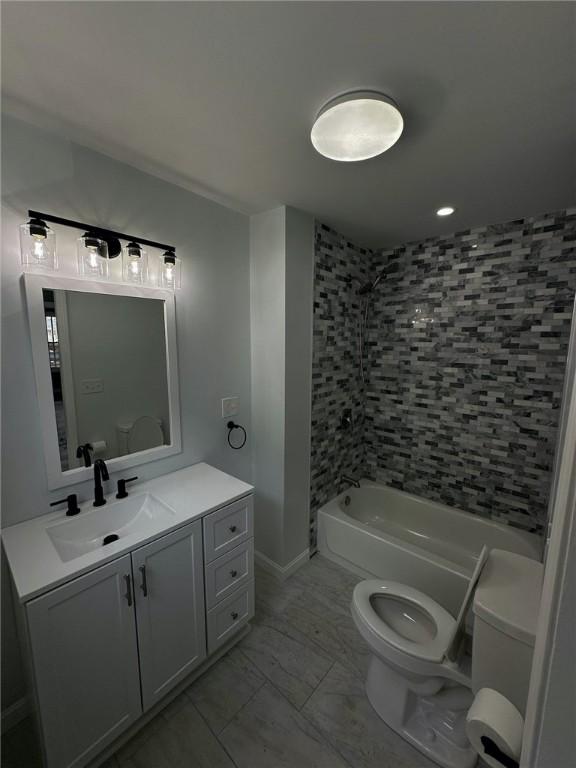 208 Carnation St, Pawtucket, RI 02860 - full bath with vanity, marble finish floors, and tub / shower combination