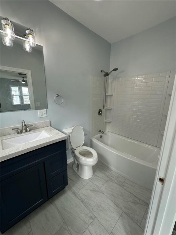208 Carnation St, Pawtucket, RI 02860 - bathroom featuring vanity, washtub / shower combination, marble finish flooring, and ceiling fan