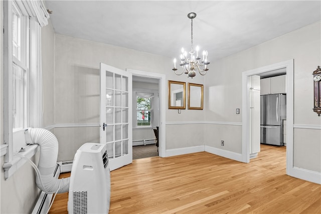 303 Washington Rd, Barrington, RI 02806 - office space with a chandelier, light wood-style floors, a baseboard heating unit, and french doors