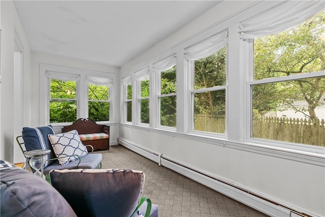 303 Washington Rd, Barrington, RI 02806 - sunroom / solarium featuring a baseboard heating unit, healthy amount of natural light, and carpet floors