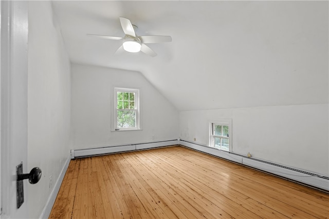 303 Washington Rd, Barrington, RI 02806 - bonus room with a baseboard radiator, lofted ceiling, hardwood / wood-style flooring, and a ceiling fan