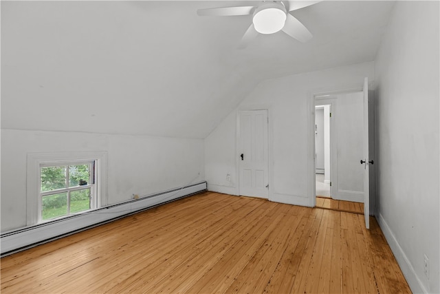 303 Washington Rd, Barrington, RI 02806 - bonus room featuring a baseboard radiator, lofted ceiling, light wood-type flooring, and ceiling fan