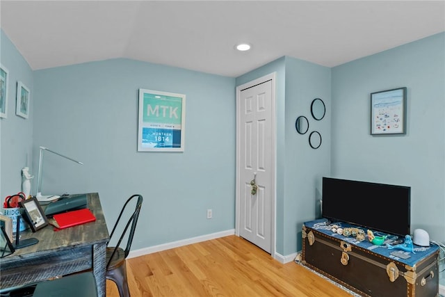 37 Ridge Rd, East Greenwich, RI 02818 - office area featuring light wood-type flooring and vaulted ceiling