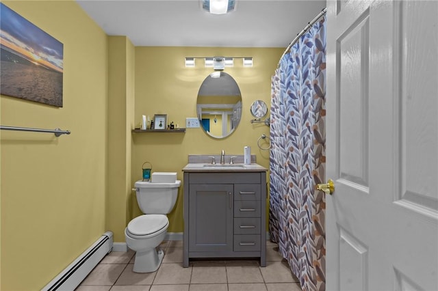 37 Ridge Rd, East Greenwich, RI 02818 - full bathroom with a baseboard heating unit, tile patterned flooring, vanity, and a shower with curtain