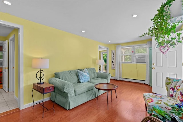 37 Ridge Rd, East Greenwich, RI 02818 - living room featuring a baseboard radiator, wood finished floors, and recessed lighting