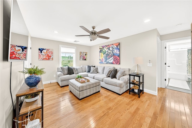 2 Sydney Rose Ct Unit B, Johnston, RI 02919 - living room featuring light wood finished floors, ceiling fan, and recessed lighting