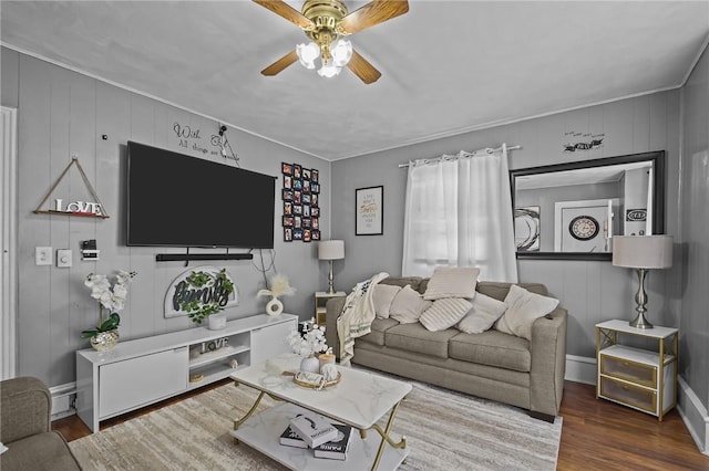 19 Covell St, Providence, RI 02909 - living area with wood finished floors, a ceiling fan, and crown molding