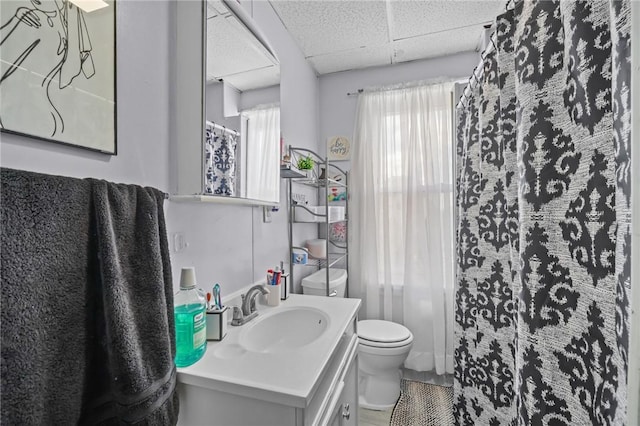 19 Covell St, Providence, RI 02909 - full bath with vanity, curtained shower, and a drop ceiling