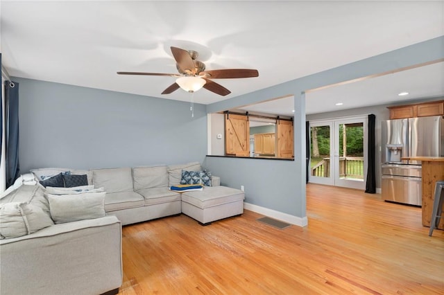 219 Fenner Hill Rd, Hopkinton, RI 02832 - living room featuring a ceiling fan, light wood-style floors, and recessed lighting