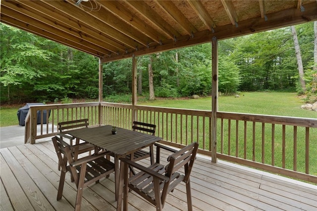 219 Fenner Hill Rd, Hopkinton, RI 02832 - wooden terrace featuring a lawn, outdoor dining area, and area for grilling