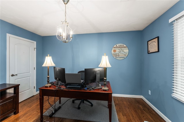18 Country Hill Ln, Smithfield, RI 02917 - office area featuring wood finished floors, a chandelier, and plenty of natural light