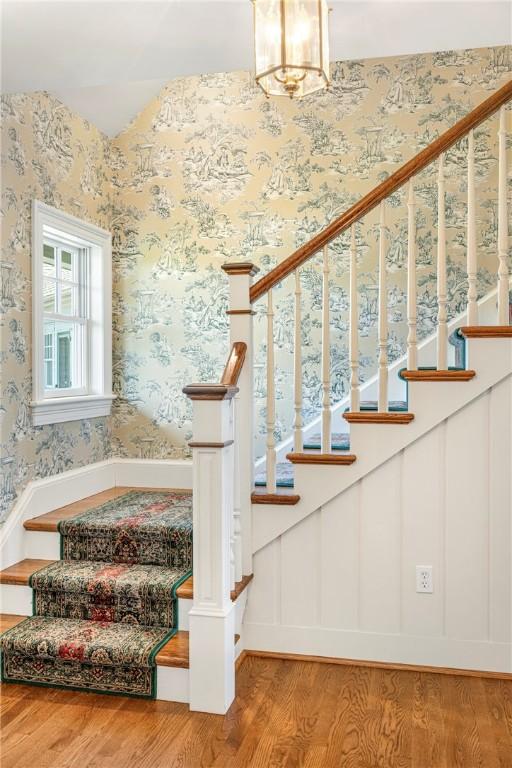 17 Ferolbink Way, Little Compton, RI 02837 - stairs with wood finished floors and wallpapered walls
