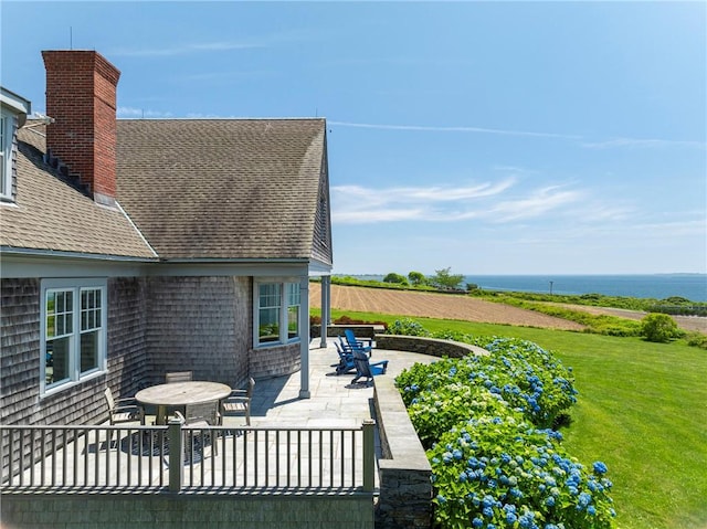 17 Ferolbink Way, Little Compton, RI 02837 - deck with a patio, a water view, and a yard