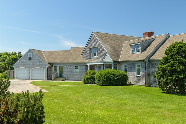 17 Ferolbink Way, Little Compton, RI 02837 - shingle-style home featuring a front lawn, roof with shingles, driveway, and a chimney