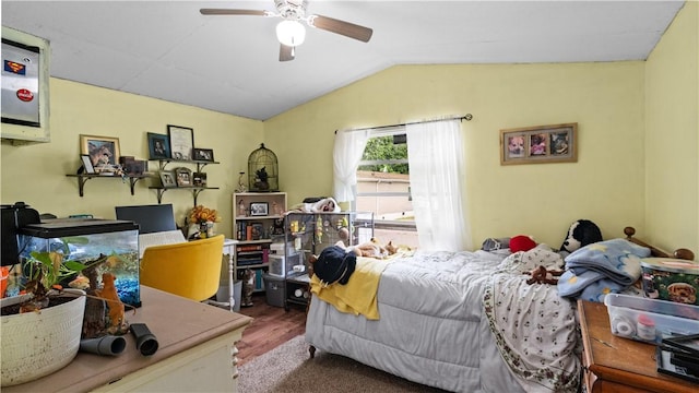 245 Manton St, Pawtucket, RI 02861 - bedroom with vaulted ceiling, wood finished floors, and a ceiling fan