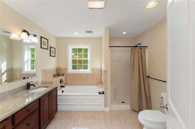 10 Sables Way, Lincoln, RI 02865 - bathroom with a garden tub, vanity, a shower with curtain, tile patterned flooring, and recessed lighting