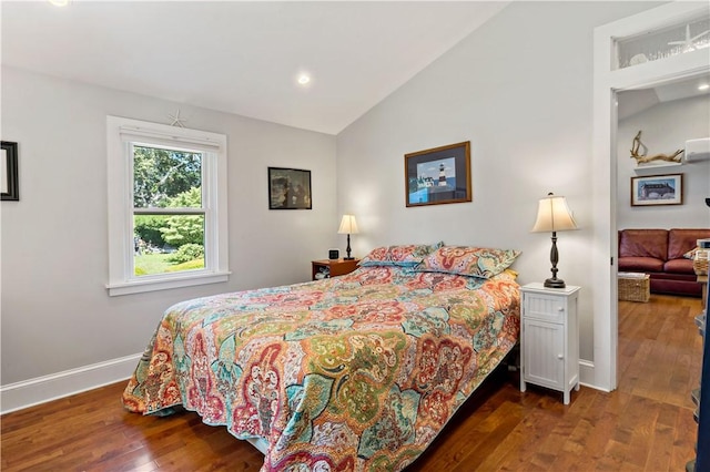 55 Wayland Trl, Narragansett, RI 02882 - bedroom featuring vaulted ceiling, wood finished floors, and recessed lighting