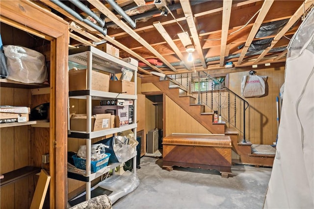 55 Wayland Trl, Narragansett, RI 02882 - unfinished below grade area with stairs and wood walls