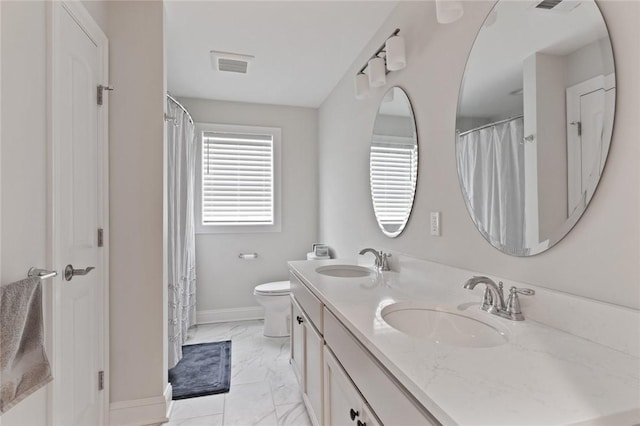 25 Kristin Dr, Cranston, RI 02921 - full bath featuring double vanity, marble finish flooring, and a shower with curtain