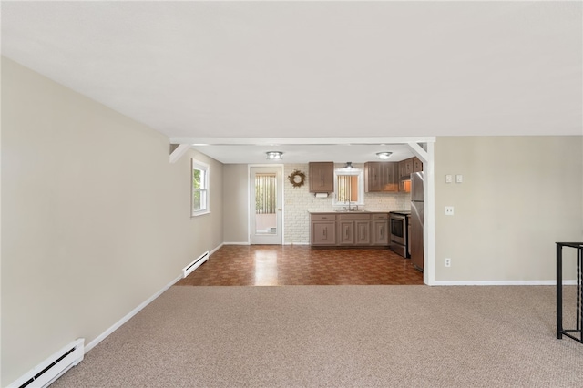 19 Cantara St, West Warwick, RI 02893 - unfurnished living room with a baseboard heating unit and carpet floors