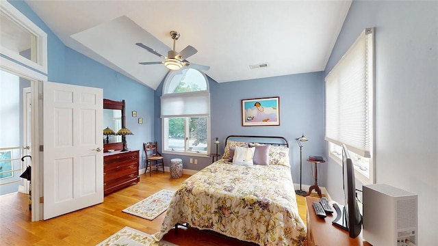 4090 Post Rd Unit B, Warwick, RI 02886 - bedroom with lofted ceiling, light wood-style floors, and a ceiling fan