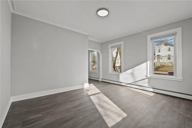 40 Jenkins St, Providence, RI 02906 - spare room featuring crown molding, a baseboard radiator, and wood finished floors