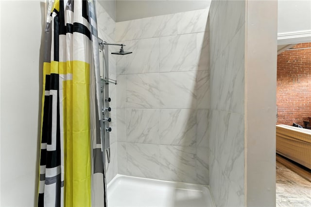 1117 Douglas Ave Unit 124, North Providence, RI 02904 - full bath with a tile shower and brick wall