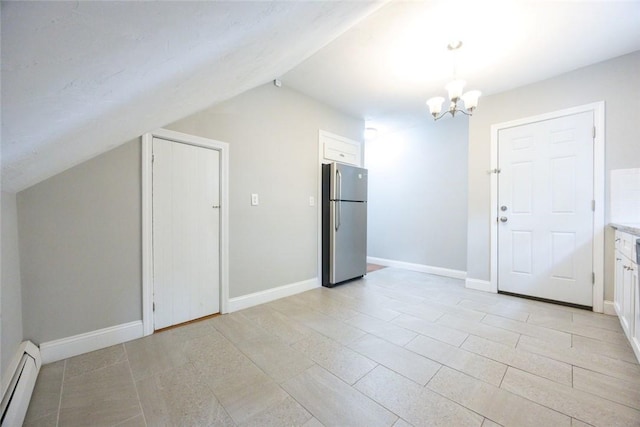 193 Howell St Unit 3, Providence, RI 02906 - additional living space featuring a baseboard heating unit, a chandelier, and lofted ceiling