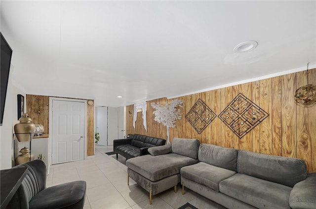 236 Vermont Ave, Providence, RI 02905 - living room with wooden walls and light tile patterned flooring