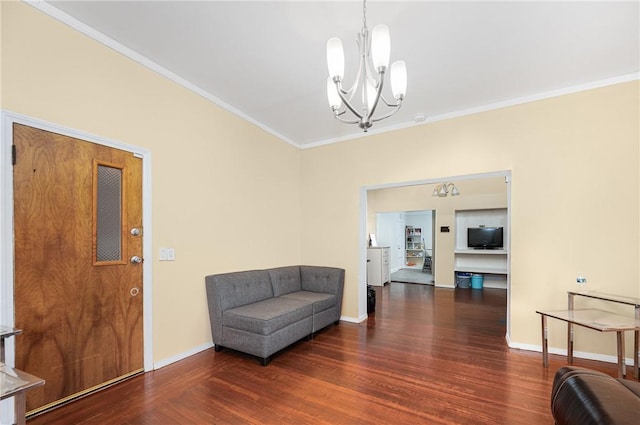 236 Vermont Ave, Providence, RI 02905 - living area with wood finished floors, a chandelier, and ornamental molding