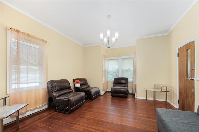 236 Vermont Ave, Providence, RI 02905 - sitting room featuring a chandelier, crown molding, a baseboard heating unit, and dark wood-type flooring