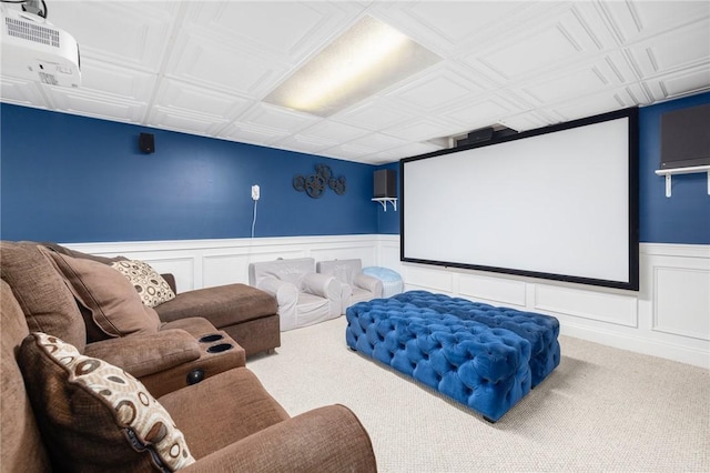 57 Hillside Rd, Lincoln, RI 02865 - cinema room with a wainscoted wall, carpet flooring, an ornate ceiling, and a decorative wall