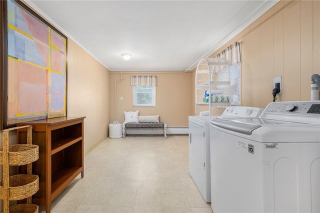 57 Hillside Rd, Lincoln, RI 02865 - laundry area featuring ornamental molding and washer and clothes dryer